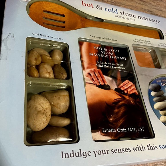 NIB Hot & Cold stone massage book and kit with CD, wooden Spoon, book and more - Picture 13 of 16